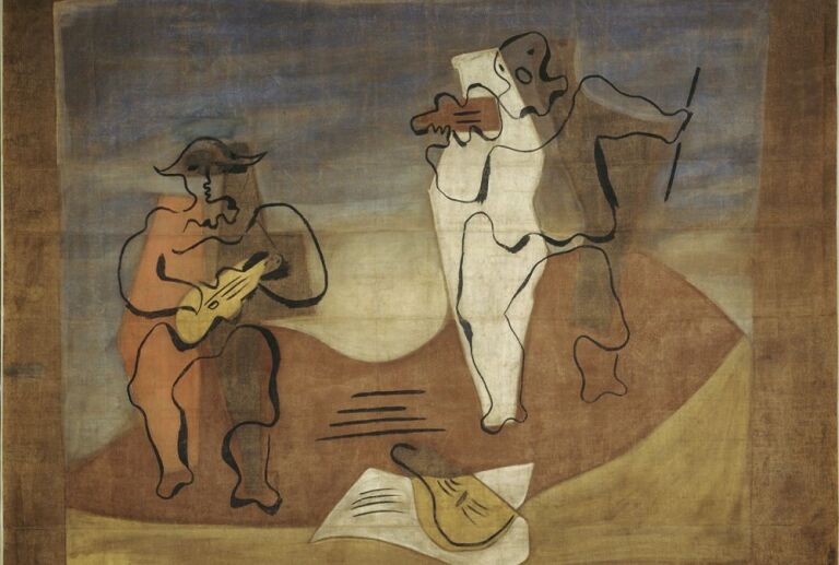 Pablo Picasso, Rideau de scène pour le ballet Mercure, musique d'Eric Satie, chorégraphie de Léonide Massine, costumes de Picasso. Ballet créé le 17 mai 1924 chez le Comte Etienne de Beaumont dans le cadre de ses Soirées de Paris.