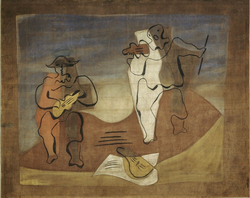 Pablo Picasso, Rideau de scène pour le ballet Mercure, musique d'Eric Satie, chorégraphie de Léonide Massine, costumes de Picasso. Ballet créé le 17 mai 1924 chez le Comte Etienne de Beaumont dans le cadre de ses Soirées de Paris.