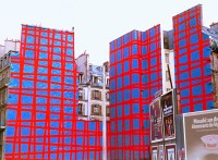 François Morellet, 2 doubles trames + 3° - 3° rouge sur bleu, mur du plateau La Reynie, Paris, 1971